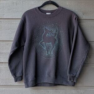 VTG 90s Handmade Deer Sweatshirt Black Teal Size Large